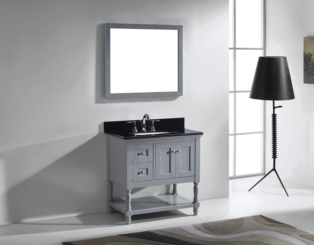 Virtu USA Julianna 36" Single Square Sink Grey Top Vanity in Grey with Mirror Vanity Virtu USA 