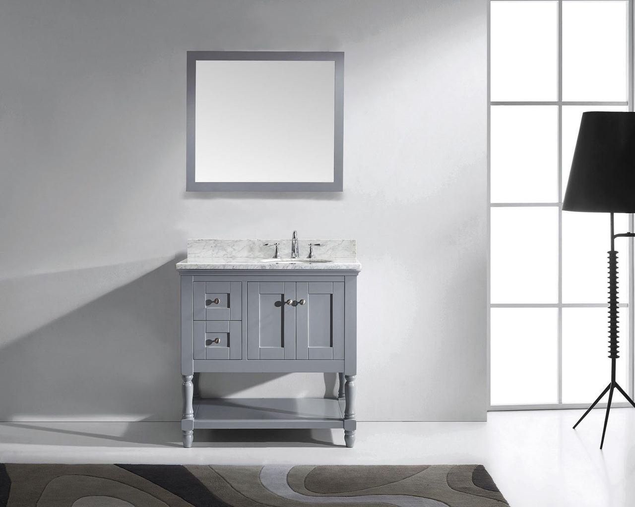 Virtu USA Julianna 36" Single Round Sink Grey Top Vanity in Grey with Mirror Vanity Virtu USA 