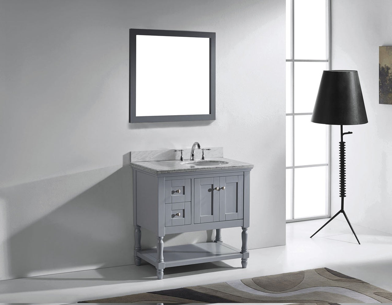 Virtu USA Julianna 36" Single Round Sink Grey Top Vanity in Grey with Mirror Vanity Virtu USA 