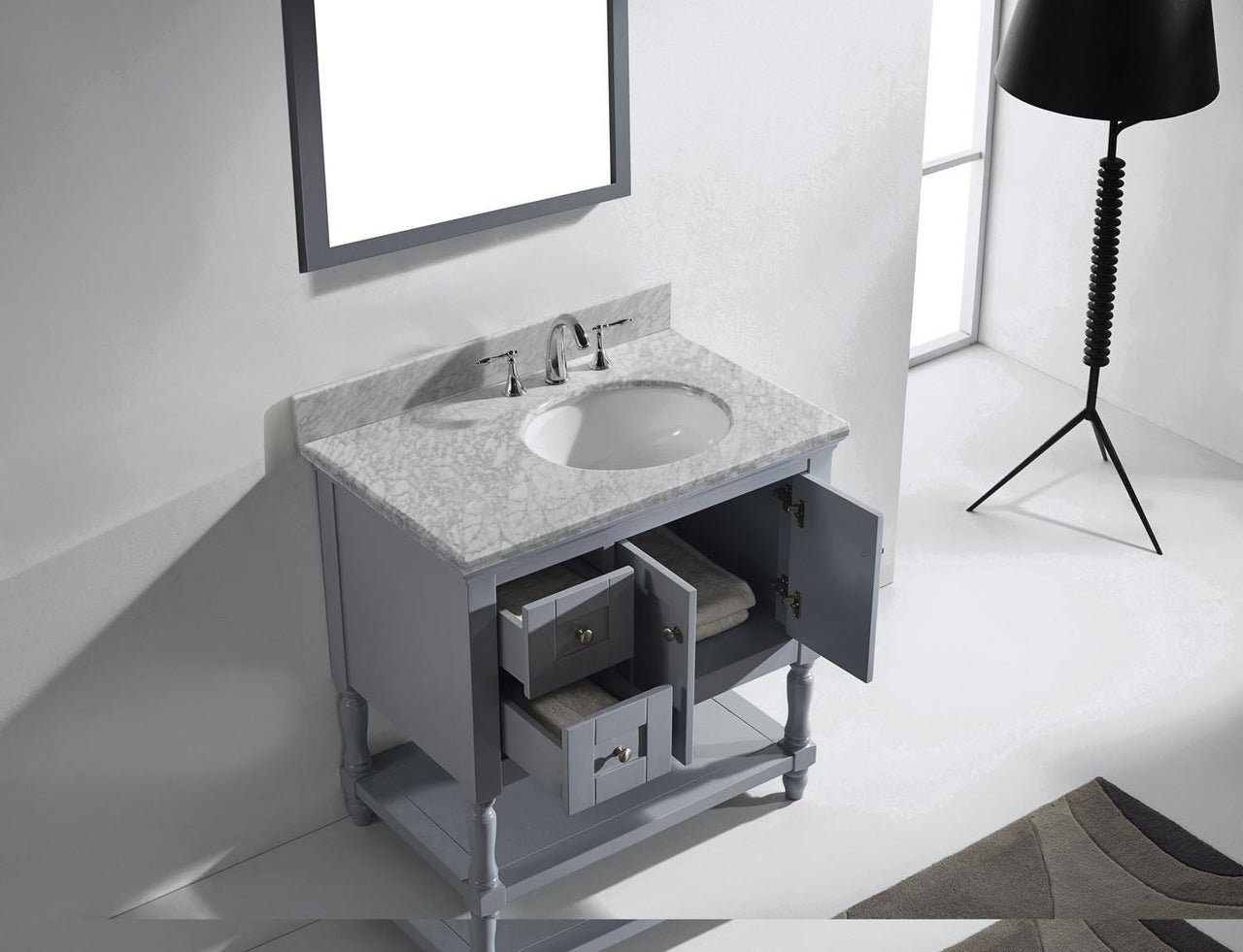 Virtu USA Julianna 36" Single Round Sink Grey Top Vanity in Grey with Mirror Vanity Virtu USA 