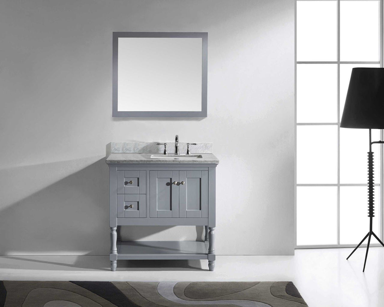 Virtu USA Julianna 36" Single Square Sink Grey Top Vanity in Grey with Mirror Vanity Virtu USA 