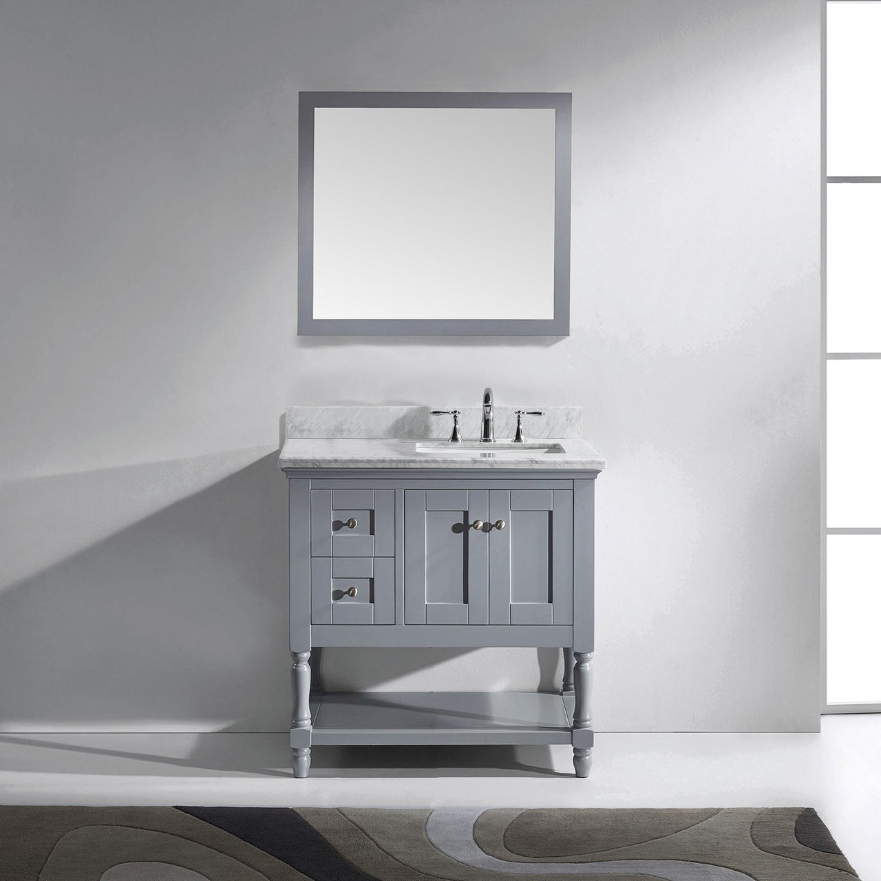 Virtu USA Julianna 36" Single Square Sink Grey Top Vanity in Grey with Mirror Vanity Virtu USA 