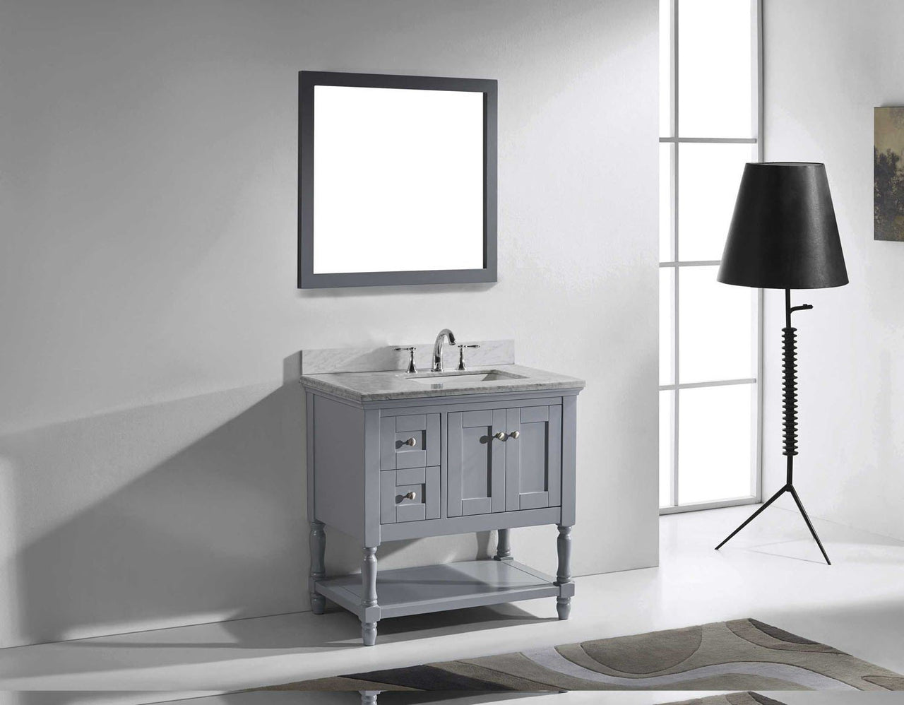 Virtu USA Julianna 36" Single Square Sink Grey Top Vanity in Grey with Mirror Vanity Virtu USA 