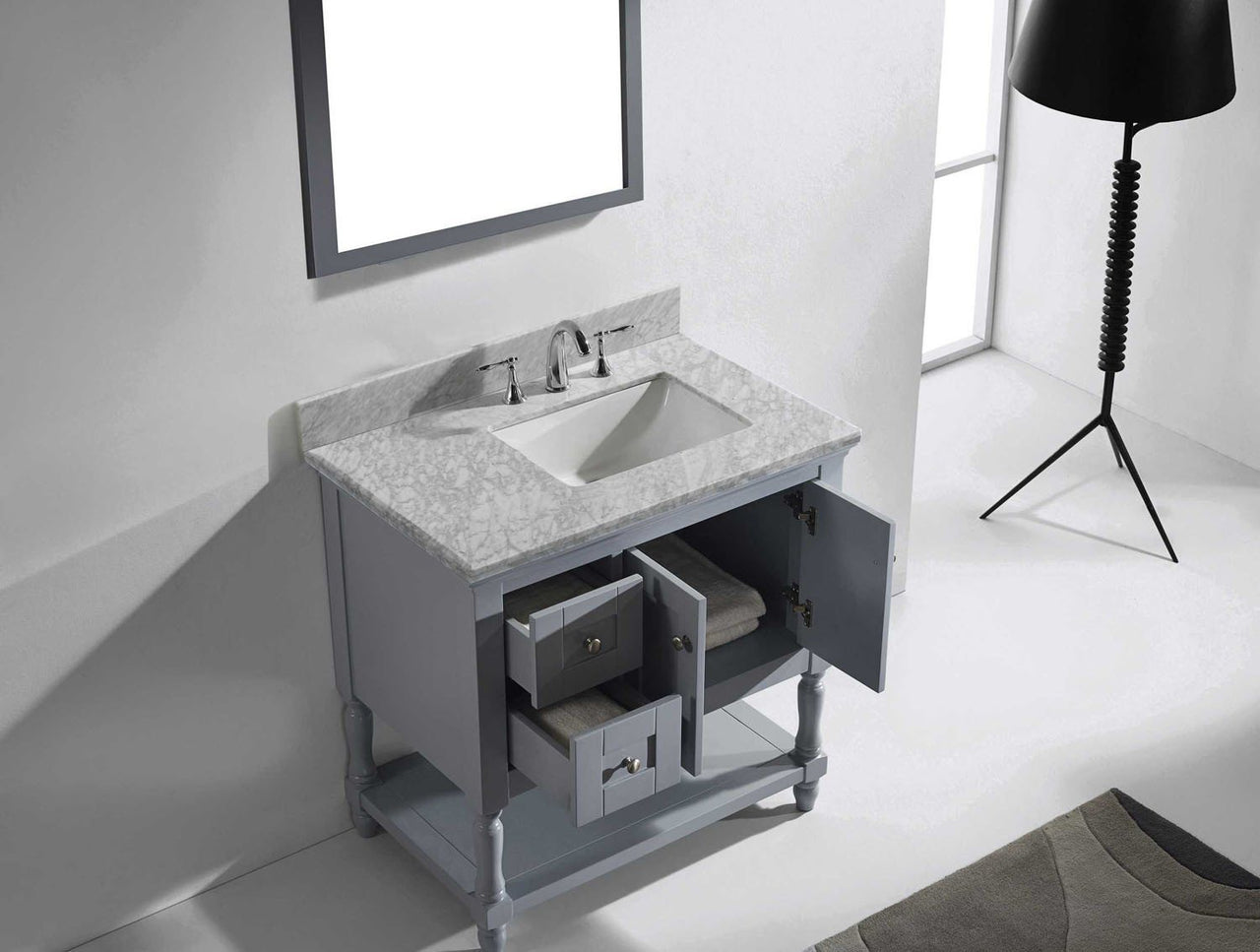 Virtu USA Julianna 36" Single Square Sink Grey Top Vanity in Grey with Mirror Vanity Virtu USA 