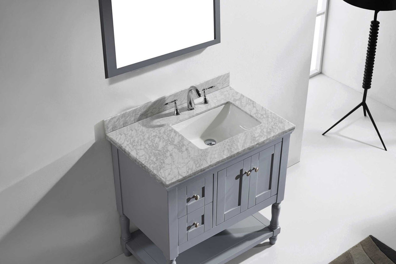 Virtu USA Julianna 36" Single Square Sink Grey Top Vanity in Grey with Mirror Vanity Virtu USA 