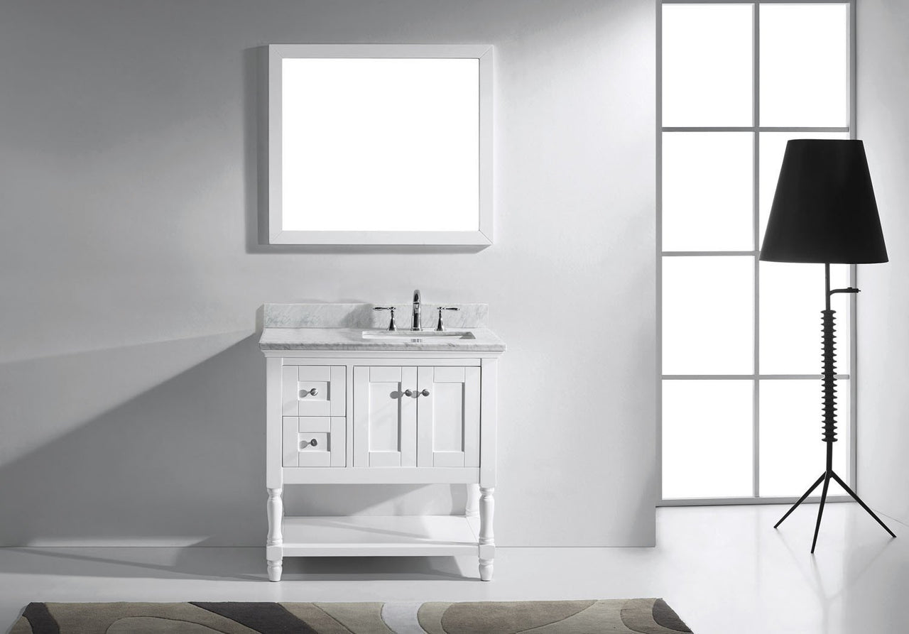 Virtu USA Julianna 36" Single Square Sink White Top Vanity in White with Mirror Vanity Virtu USA 