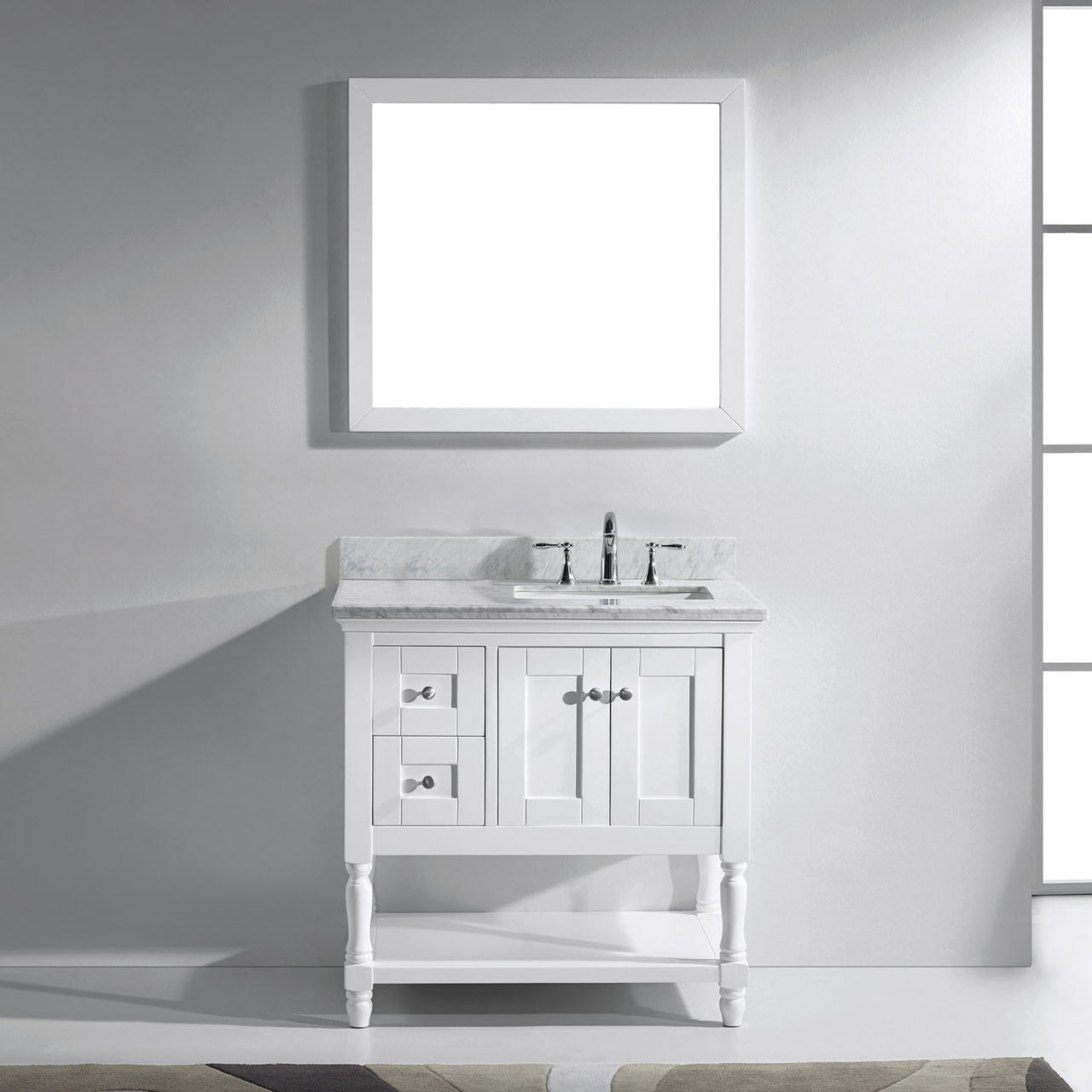 Virtu USA Julianna 36" Single Square Sink White Top Vanity in White with Mirror Vanity Virtu USA 