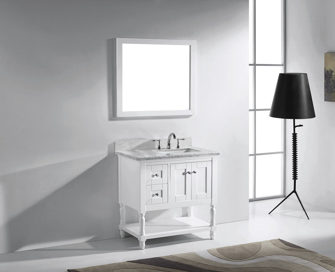 Virtu USA Julianna 36" Single Square Sink White Top Vanity in White with Mirror Vanity Virtu USA 