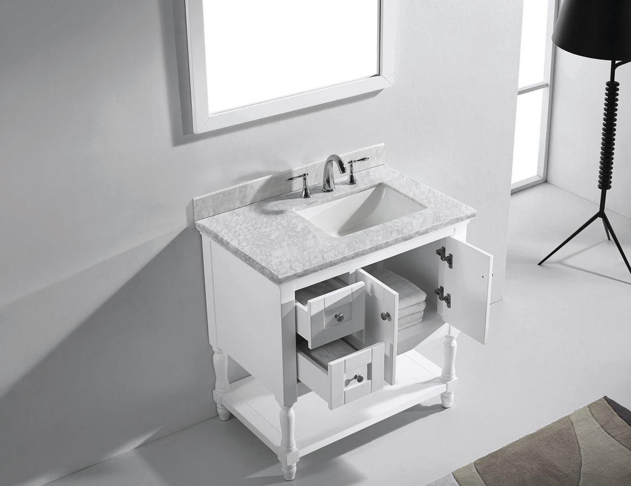 Virtu USA Julianna 36" Single Square Sink White Top Vanity in White with Mirror Vanity Virtu USA 