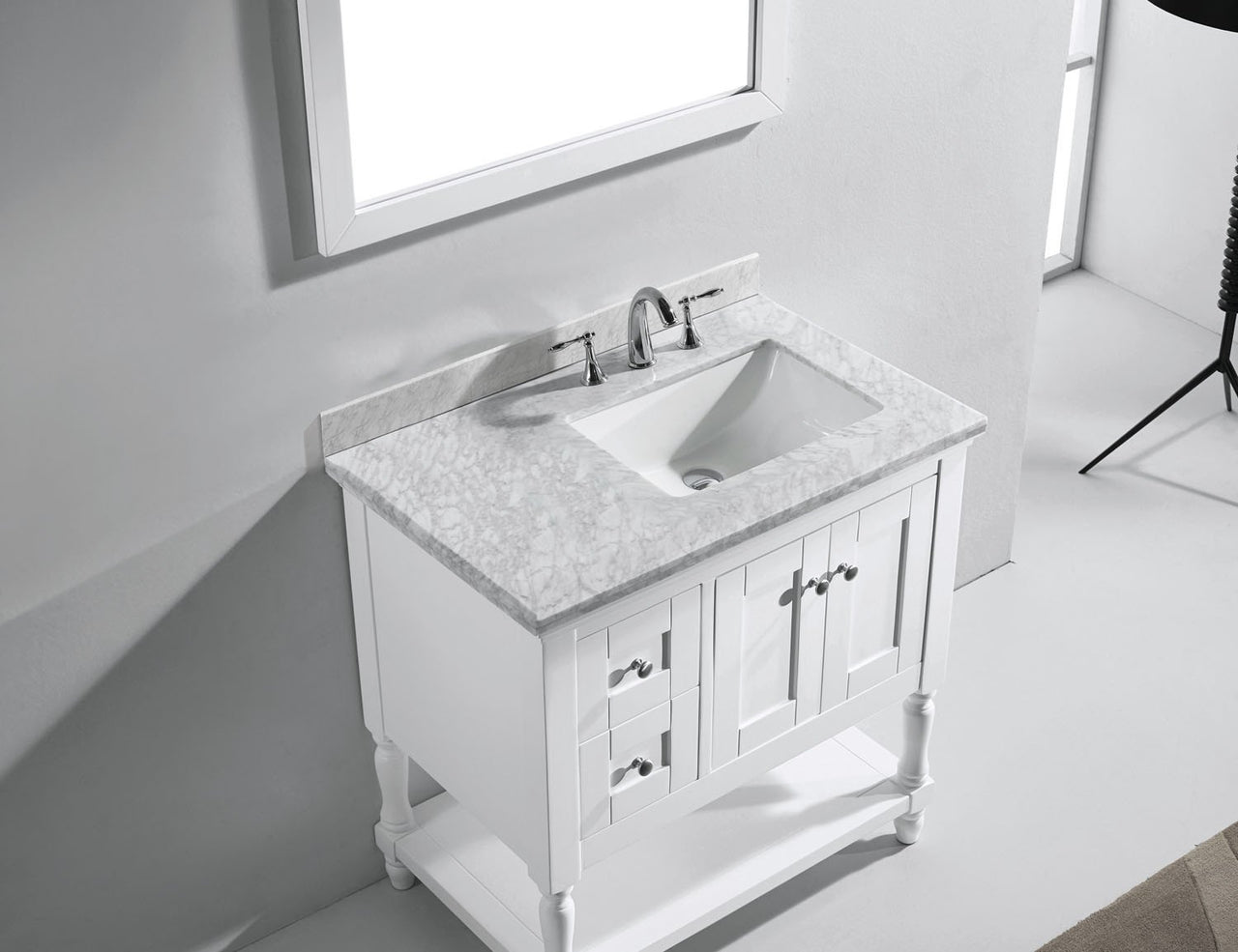 Virtu USA Julianna 36" Single Square Sink White Top Vanity in White with Mirror Vanity Virtu USA 