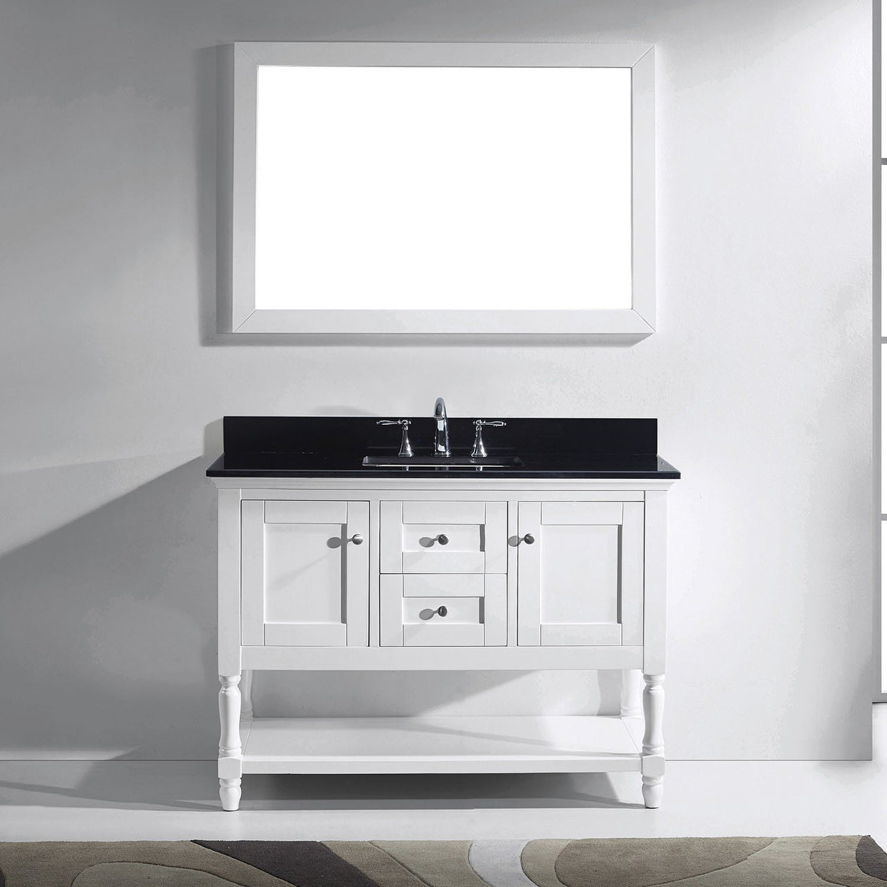 Virtu USA Julianna 48" Single Square Sink White Top Vanity in White with Mirror Vanity Virtu USA 