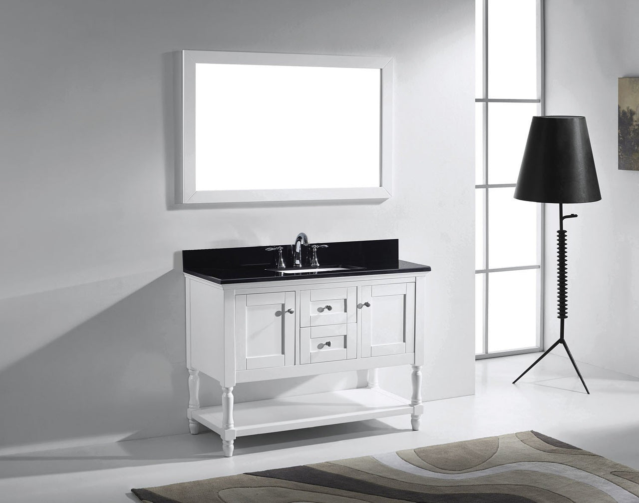 Virtu USA Julianna 48" Single Square Sink White Top Vanity in White with Mirror Vanity Virtu USA 