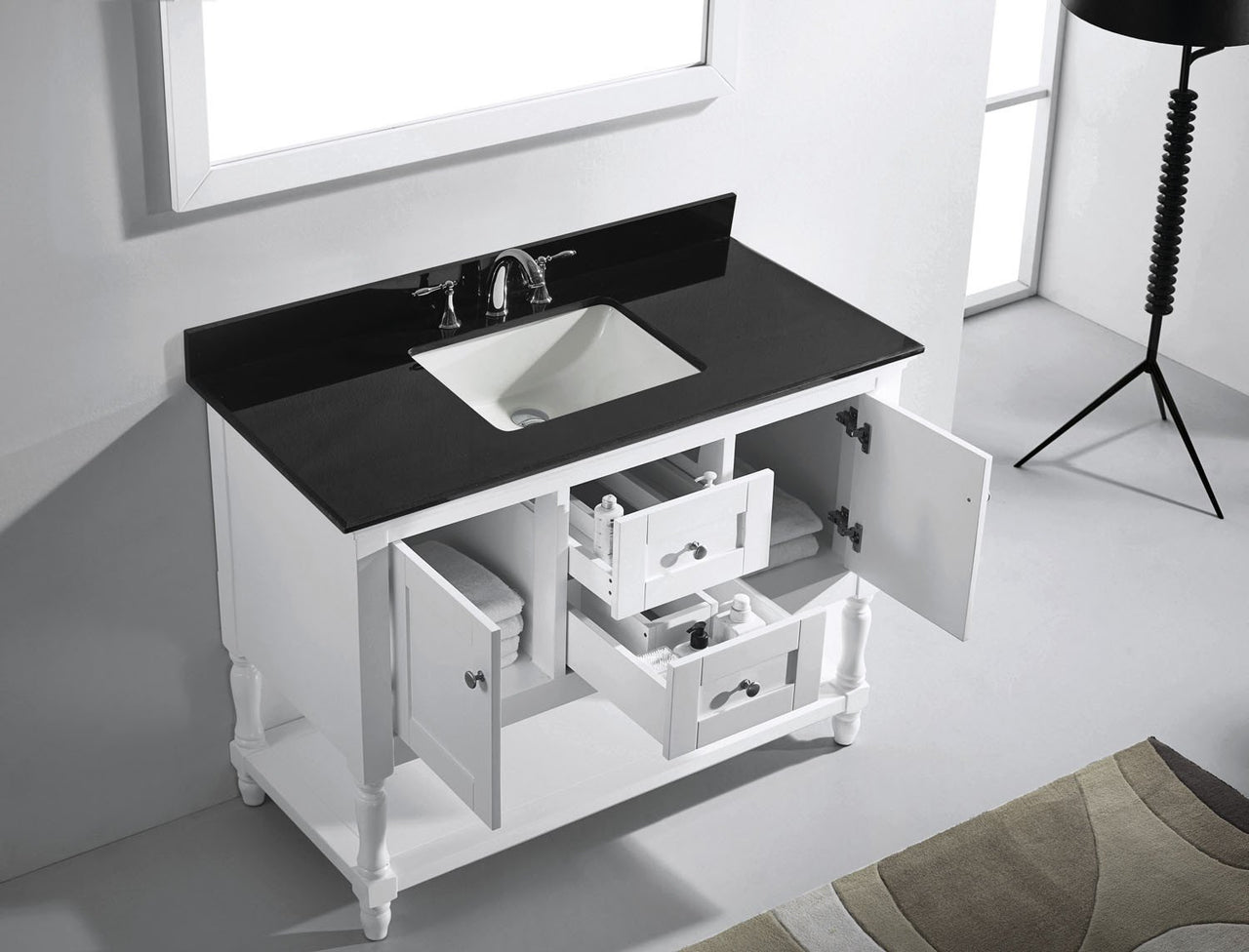 Virtu USA Julianna 48" Single Square Sink White Top Vanity in White with Mirror Vanity Virtu USA 