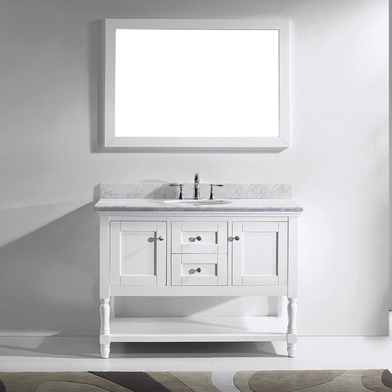 Virtu USA Julianna 48" Single Round Sink White Top Vanity in White with Mirror Vanity Virtu USA 