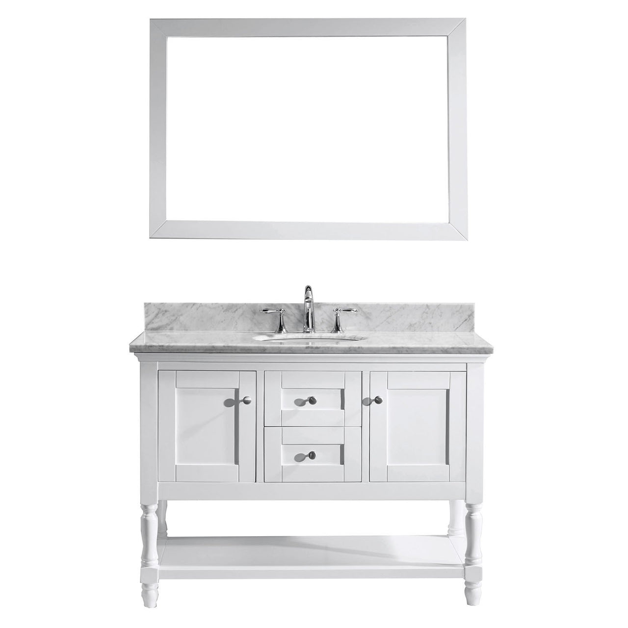 Virtu USA Julianna 48" Single Round Sink White Top Vanity in White with Mirror Vanity Virtu USA 