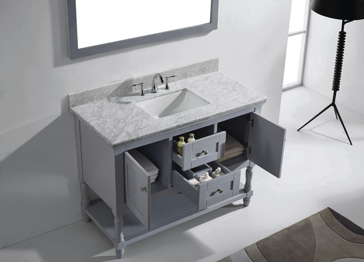 Virtu USA Julianna 48" Single Square Sink Grey Top Vanity in Grey with Mirror