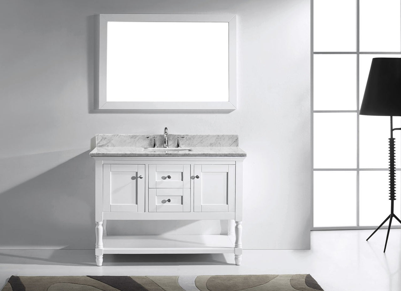 Virtu USA Julianna 48" Single Square Sink White Top Vanity in White with Mirror Vanity Virtu USA 