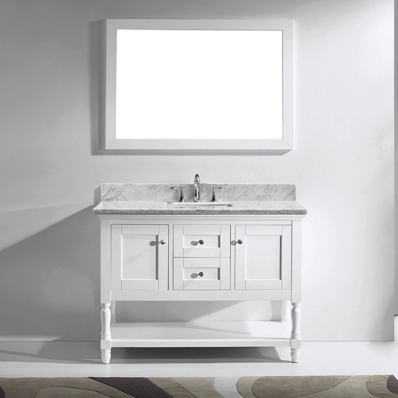 Virtu USA Julianna 48" Single Square Sink White Top Vanity in White with Mirror Vanity Virtu USA 