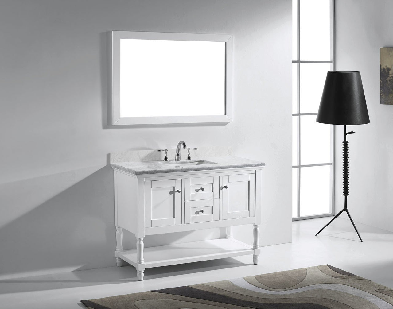 Virtu USA Julianna 48" Single Square Sink White Top Vanity in White with Mirror Vanity Virtu USA 