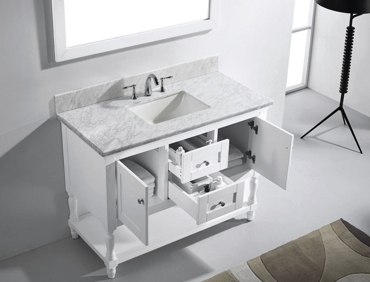 Virtu USA Julianna 48" Single Square Sink White Top Vanity in White with Mirror Vanity Virtu USA 
