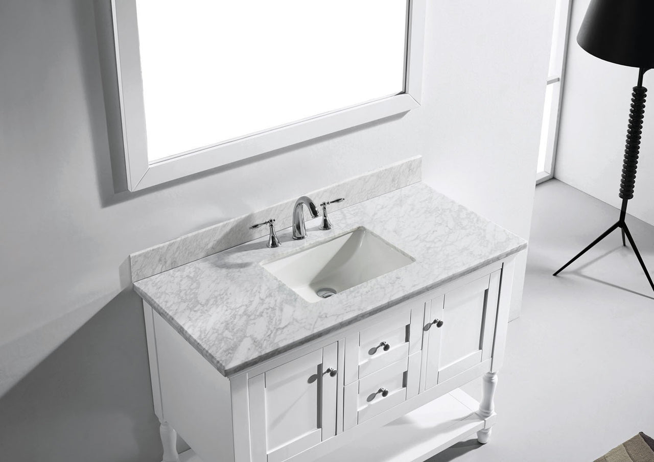 Virtu USA Julianna 48" Single Square Sink White Top Vanity in White with Mirror Vanity Virtu USA 