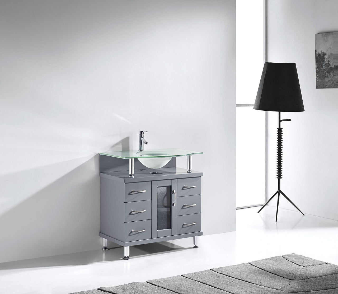 Virtu USA Vincente 32" Single Round Sink Grey Top Vanity in Grey Vanity Virtu USA 