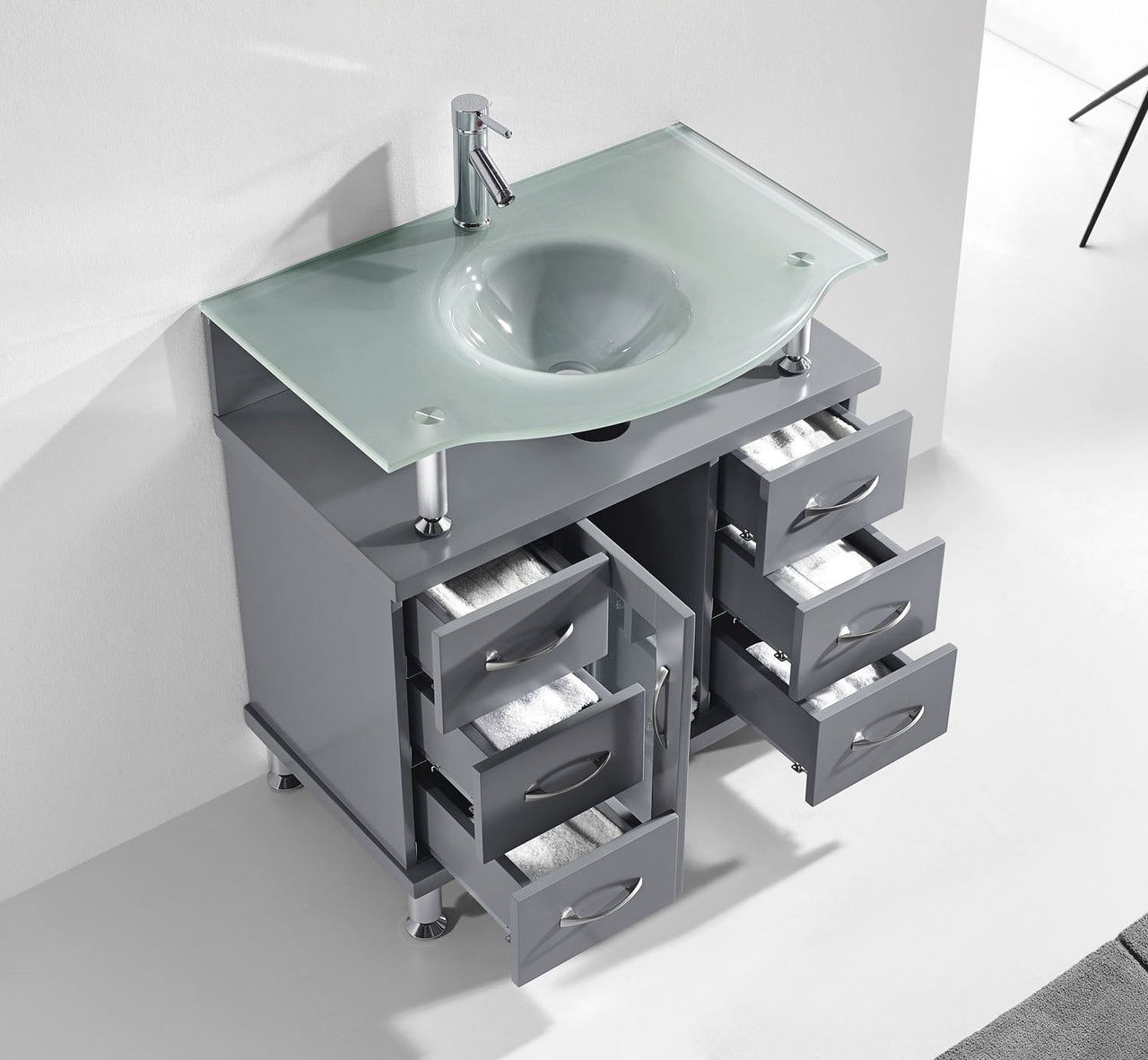 Virtu USA Vincente 32" Single Round Sink Grey Top Vanity in Grey Vanity Virtu USA 