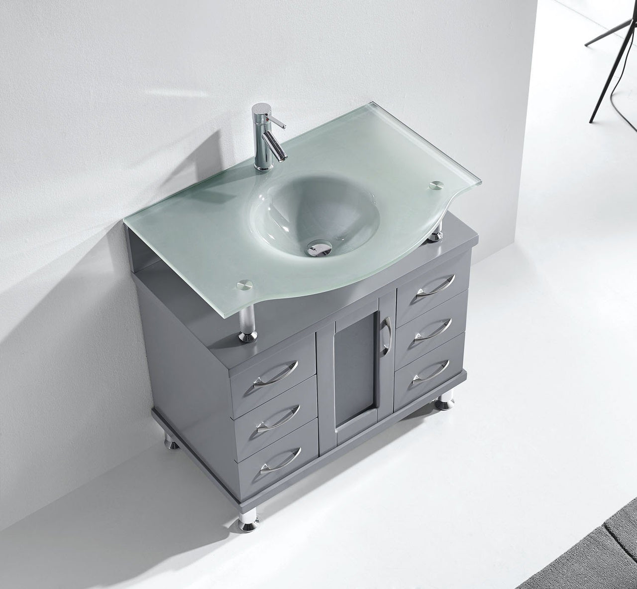 Virtu USA Vincente 32" Single Round Sink Grey Top Vanity in Grey Vanity Virtu USA 