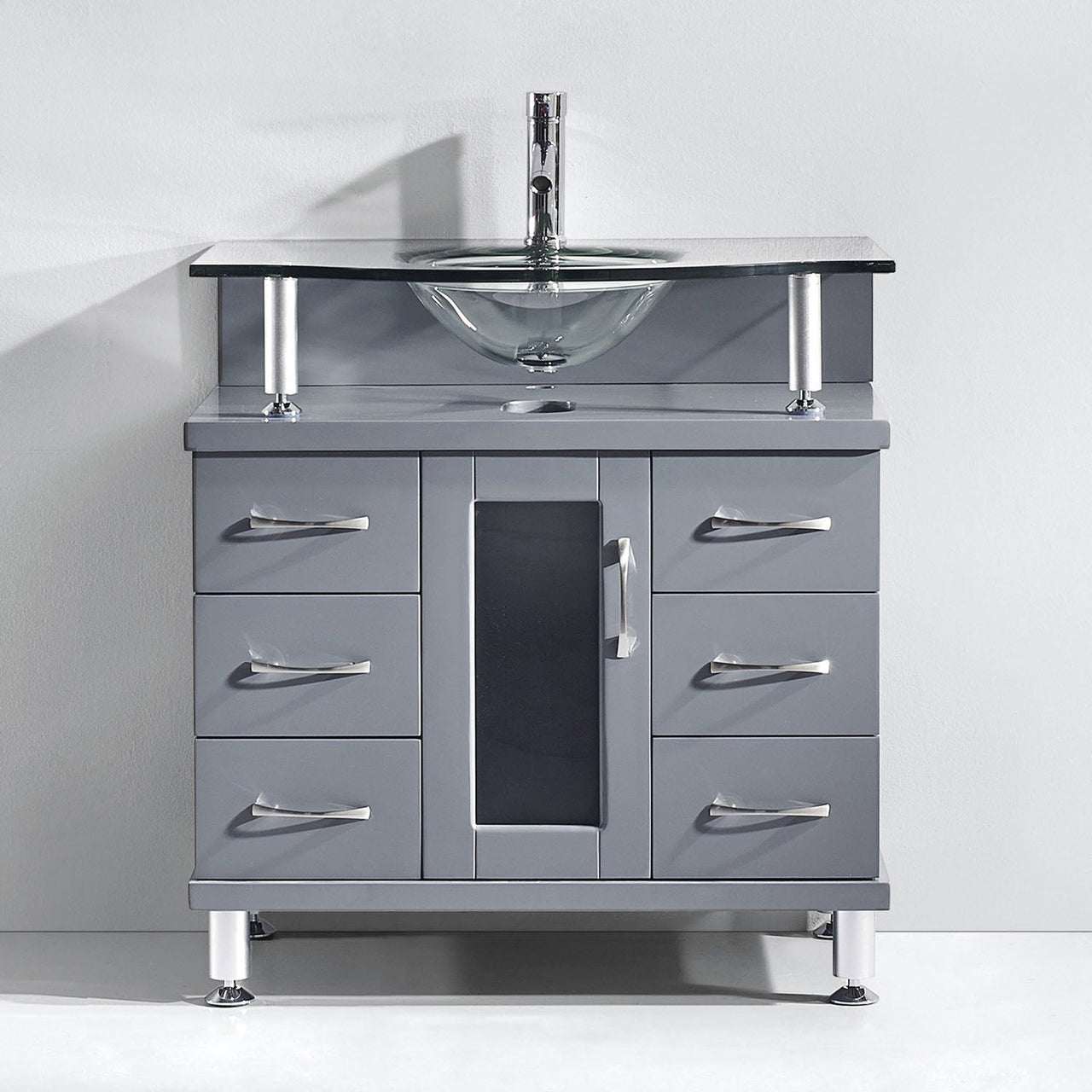 Virtu USA Vincente 32" Single Round Sink Grey Top Vanity in Grey Vanity Virtu USA 