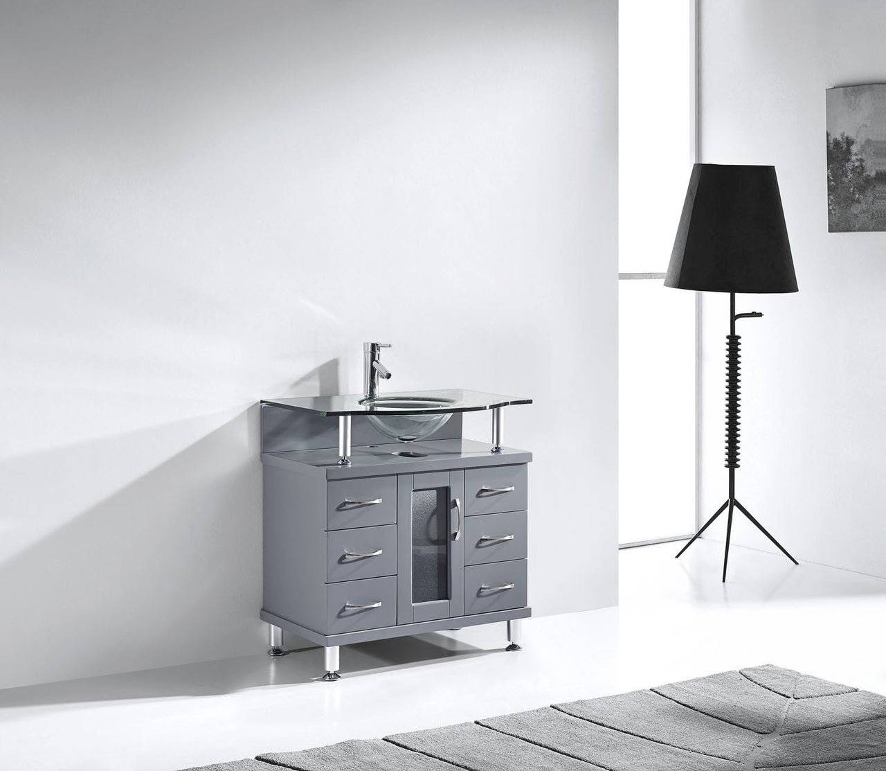 Virtu USA Vincente 32" Single Round Sink Grey Top Vanity in Grey Vanity Virtu USA 