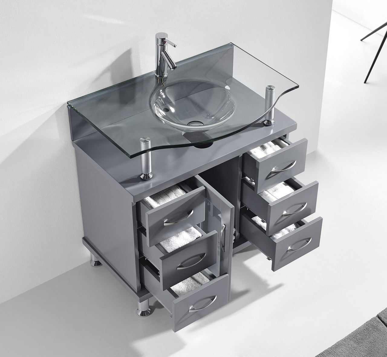 Virtu USA Vincente 32" Single Round Sink Grey Top Vanity in Grey Vanity Virtu USA 