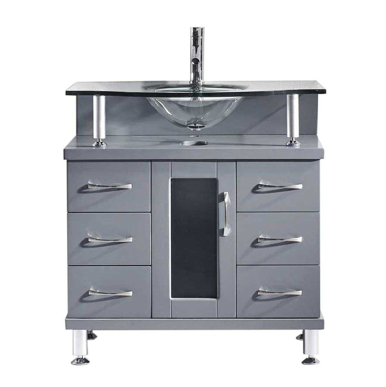 Virtu USA Vincente 32" Single Round Sink Grey Top Vanity in Grey Vanity Virtu USA 