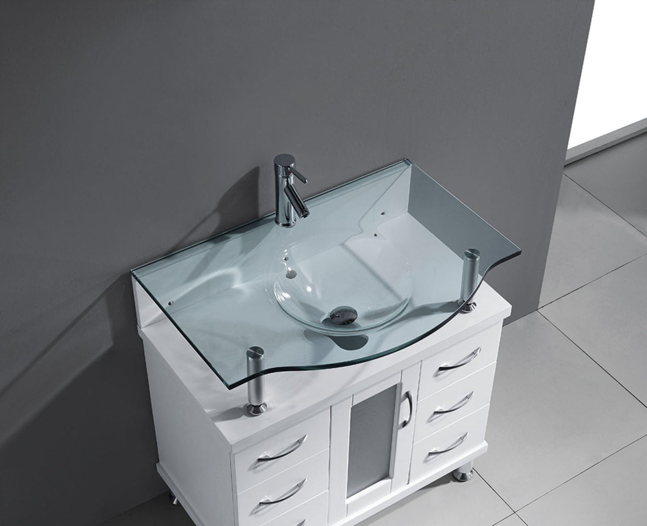 Virtu USA Vincente 32" Single Round Sink White Top Vanity in White Vanity Virtu USA 