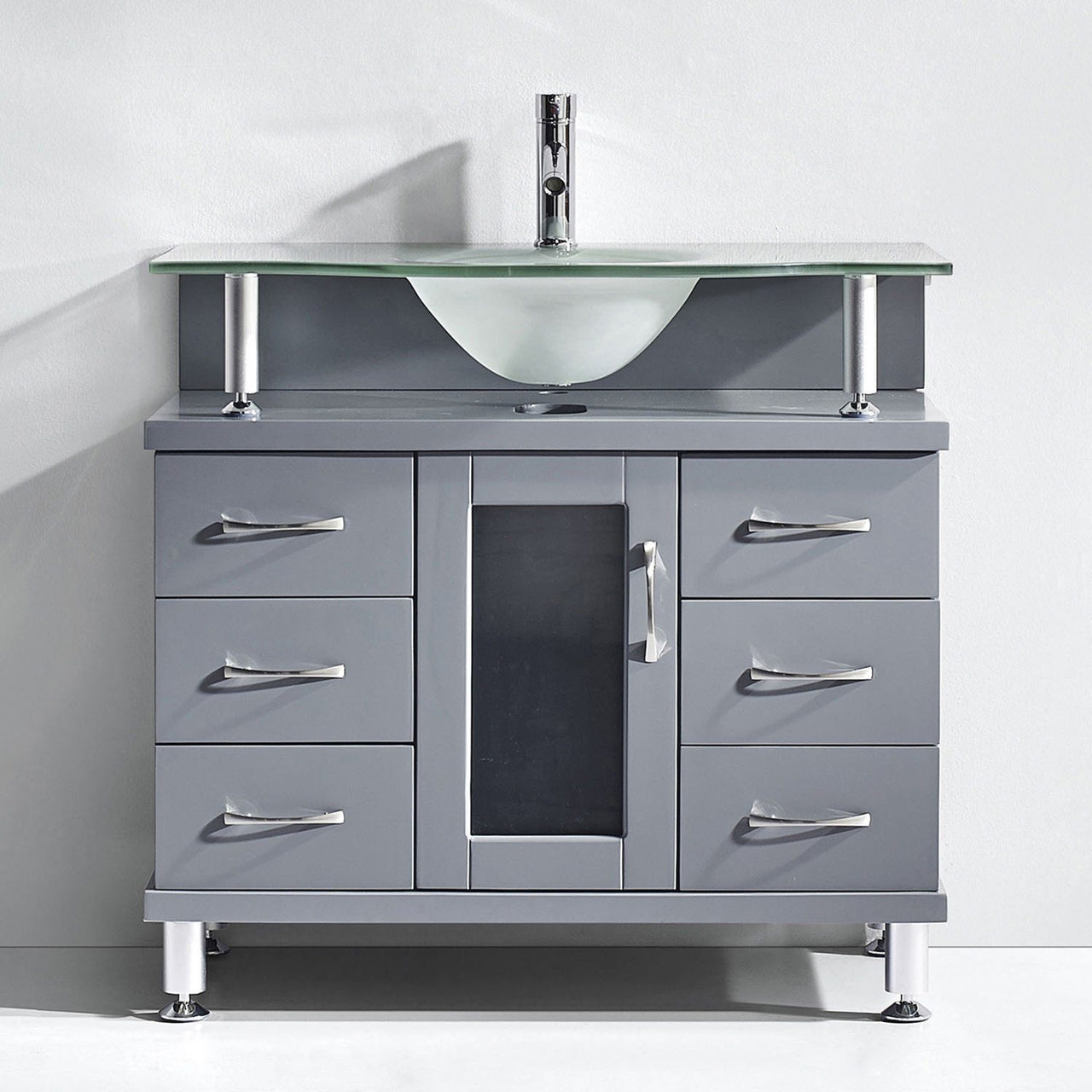 Virtu USA Vincente 36" Single Round Sink Grey Top Vanity in Grey Vanity Virtu USA 