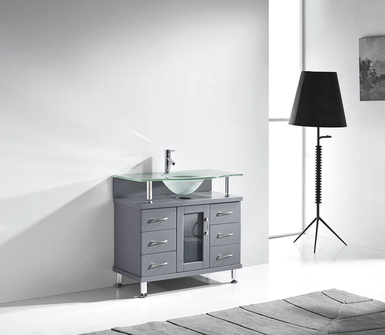 Virtu USA Vincente 36" Single Round Sink Grey Top Vanity in Grey Vanity Virtu USA 