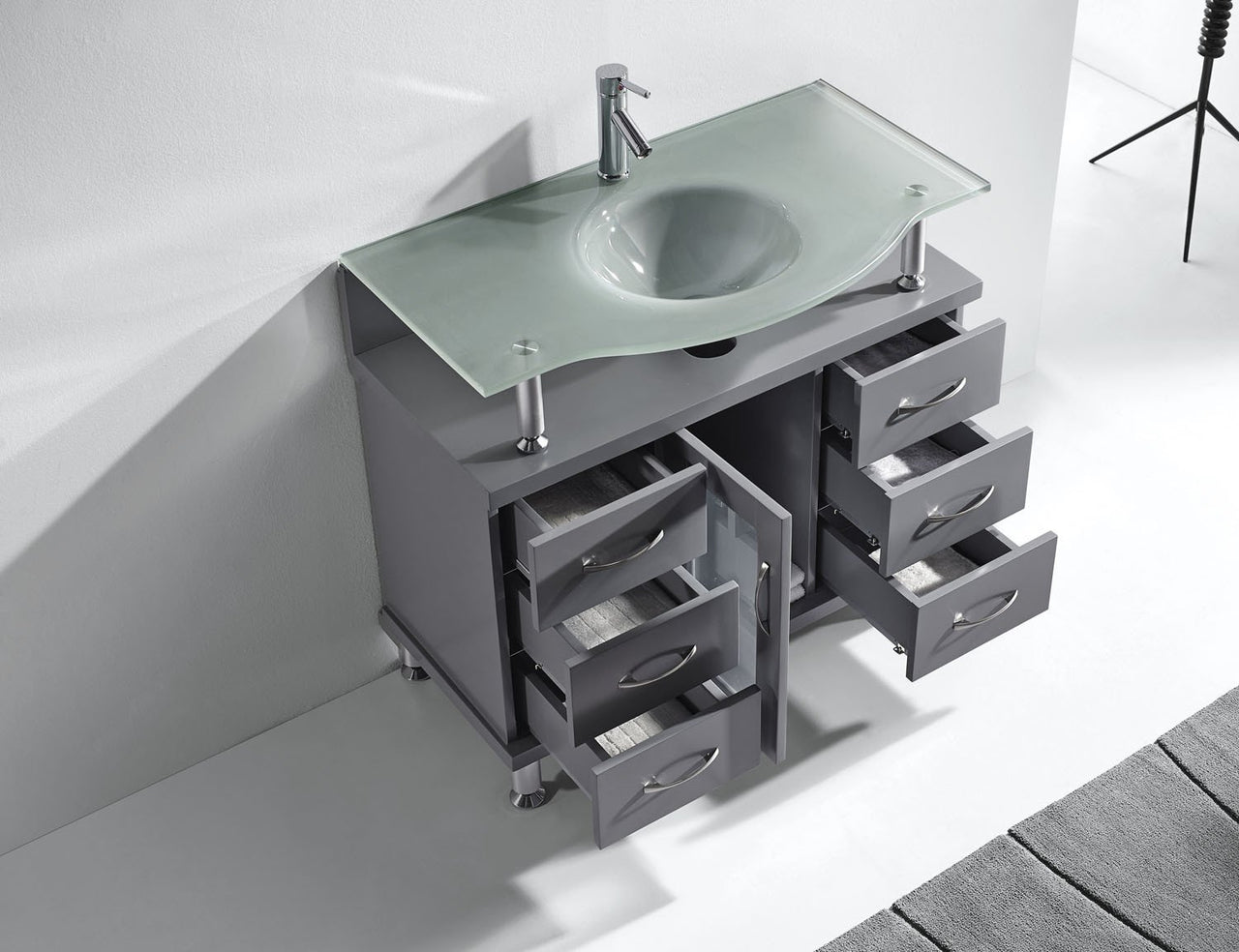 Virtu USA Vincente 36" Single Round Sink Grey Top Vanity in Grey Vanity Virtu USA 