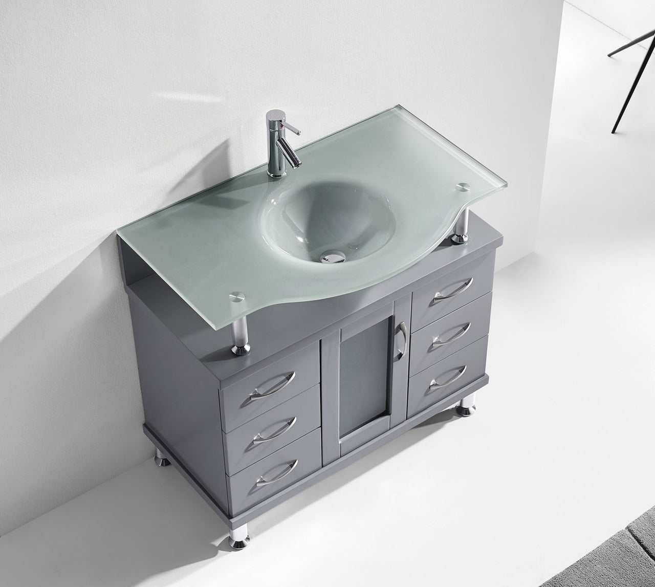 Virtu USA Vincente 36" Single Round Sink Grey Top Vanity in Grey Vanity Virtu USA 