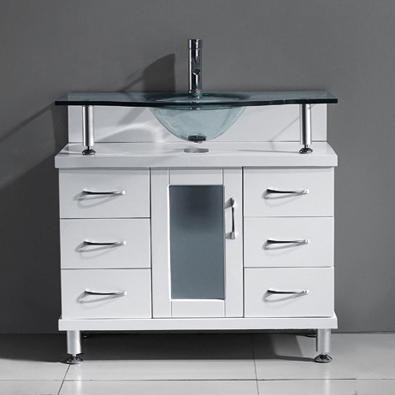 Virtu USA Vincente 36" Single Round Sink White Top Vanity in White Vanity Virtu USA 