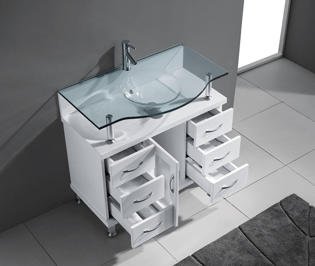 Virtu USA Vincente 36" Single Round Sink White Top Vanity in White Vanity Virtu USA 