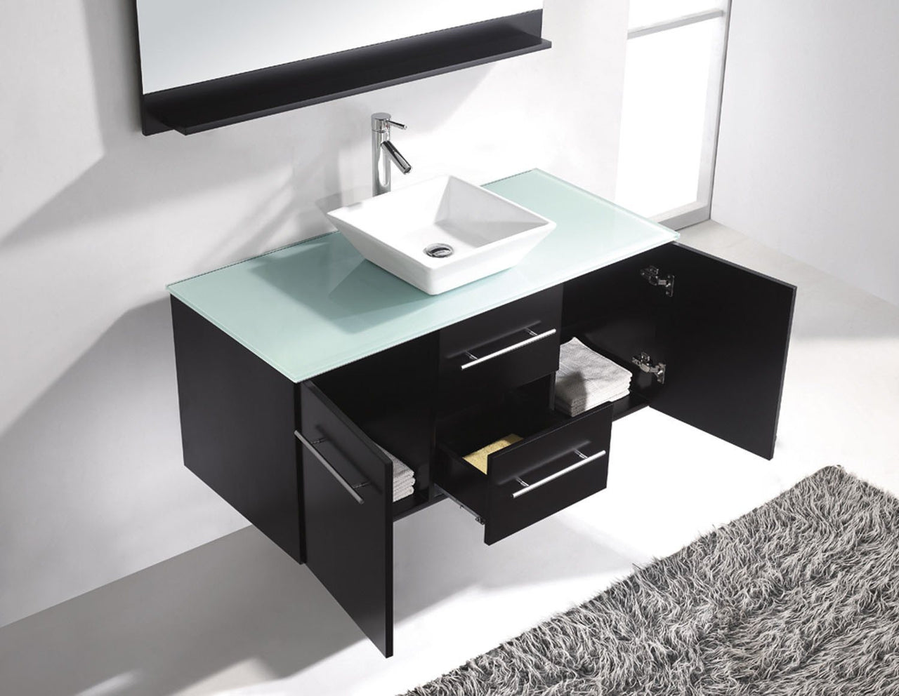 Virtu USA Marsala 48" Single Square Sink Espresso Top Vanity in Espresso with Brushed Nickel Faucet and Mirror Vanity Virtu USA 