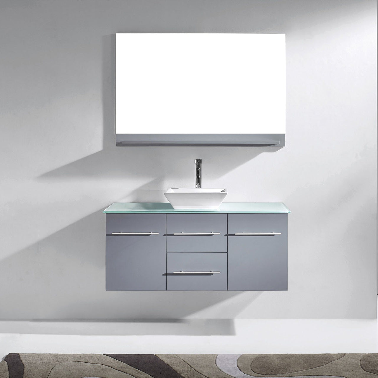 Virtu USA Marsala 48" Single Square Sink Grey Top Vanity in Grey with Brushed Nickel Faucet and Mirror Vanity Virtu USA 