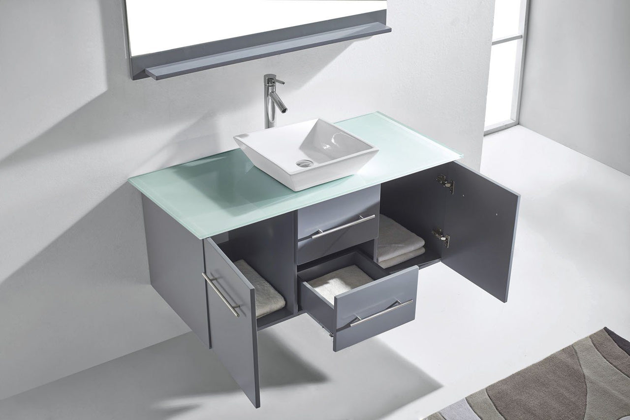 Virtu USA Marsala 48" Single Square Sink Grey Top Vanity in Grey with Brushed Nickel Faucet and Mirror Vanity Virtu USA 