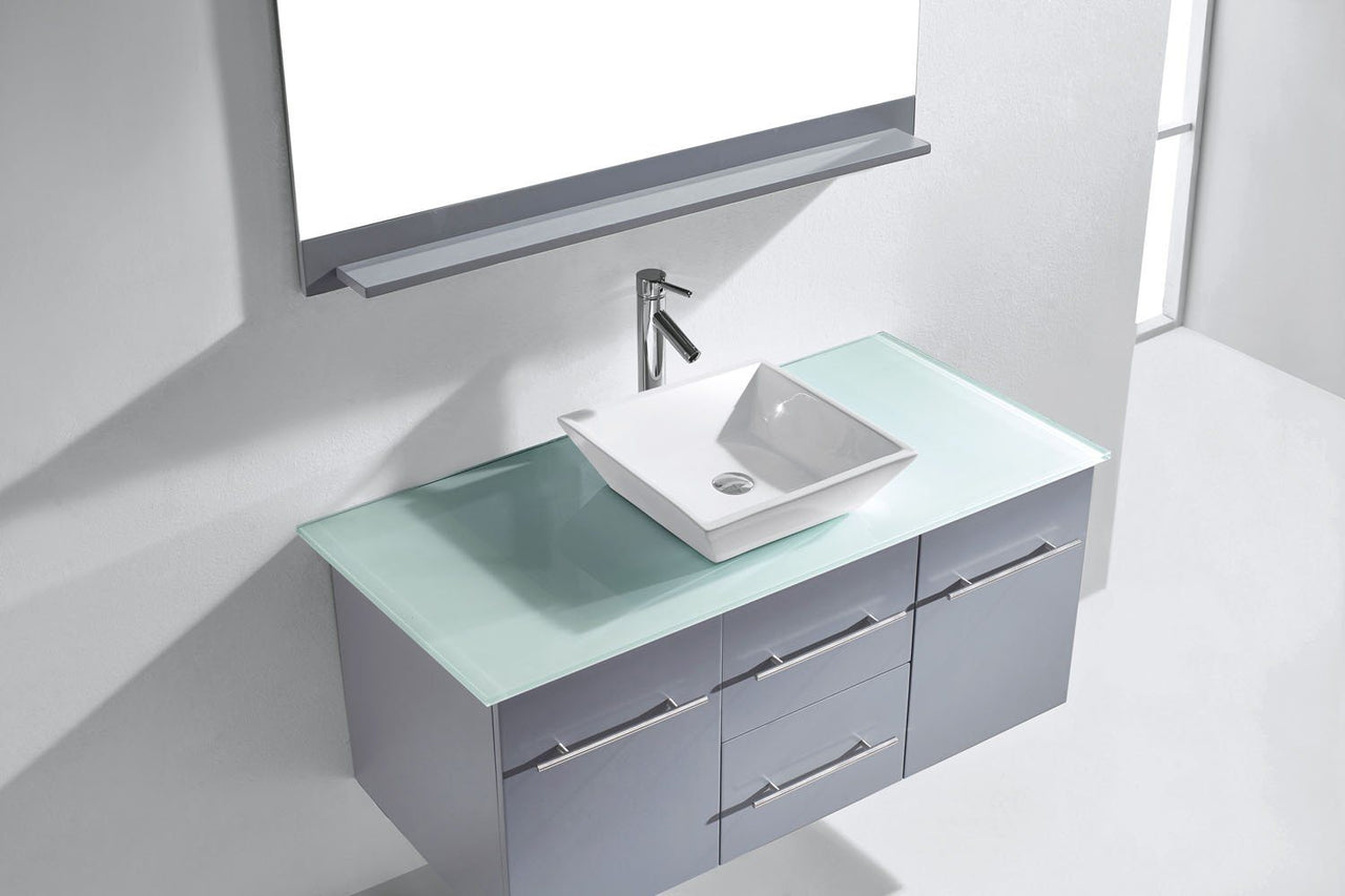 Virtu USA Marsala 48" Single Square Sink Grey Top Vanity in Grey with Brushed Nickel Faucet and Mirror Vanity Virtu USA 