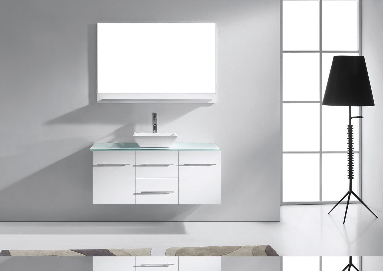 Virtu USA Marsala 48" Single Square Sink White Top Vanity in White with Brushed Nickel Faucet and Mirror Vanity Virtu USA 