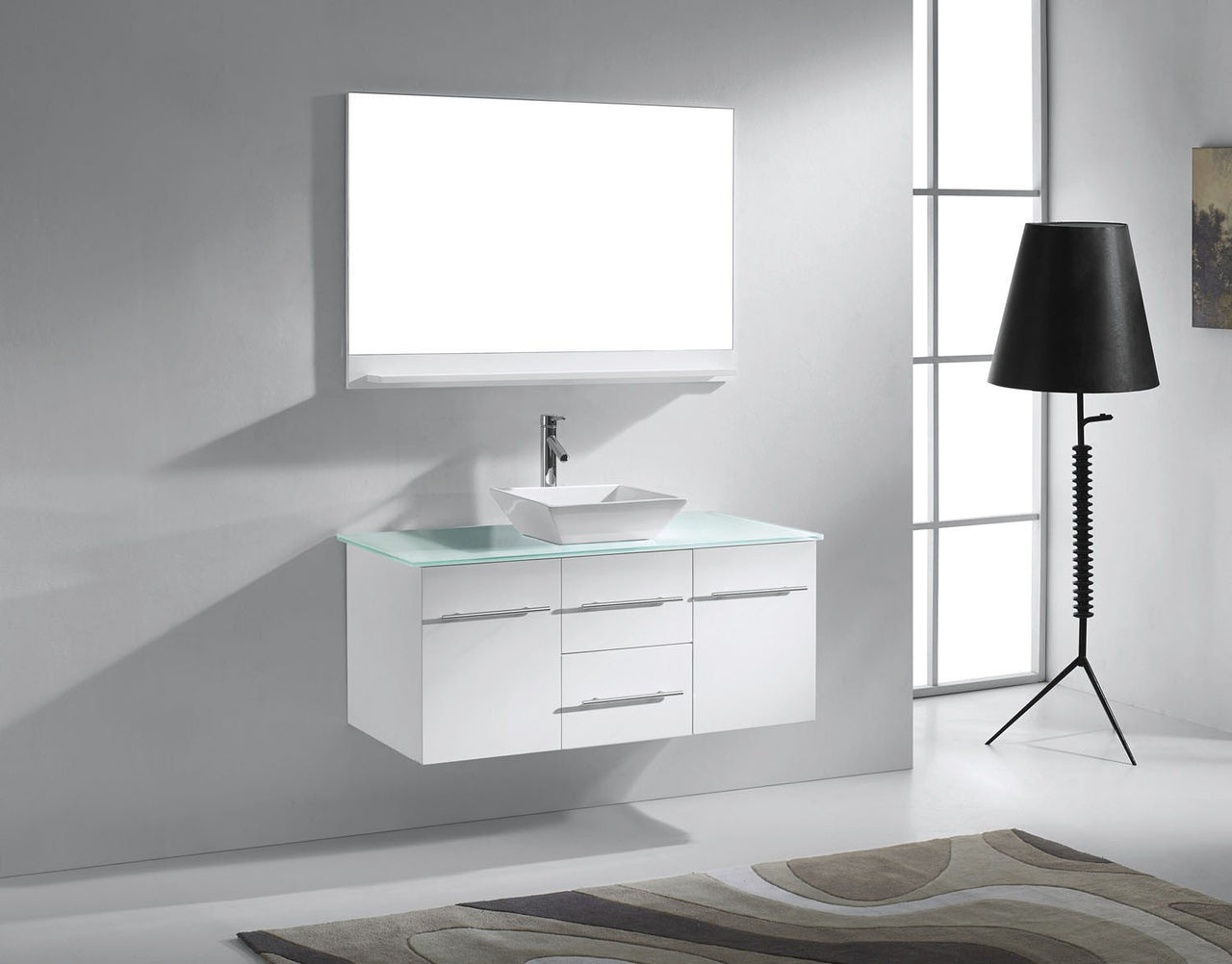 Virtu USA Marsala 48" Single Square Sink White Top Vanity in White with Brushed Nickel Faucet and Mirror Vanity Virtu USA 
