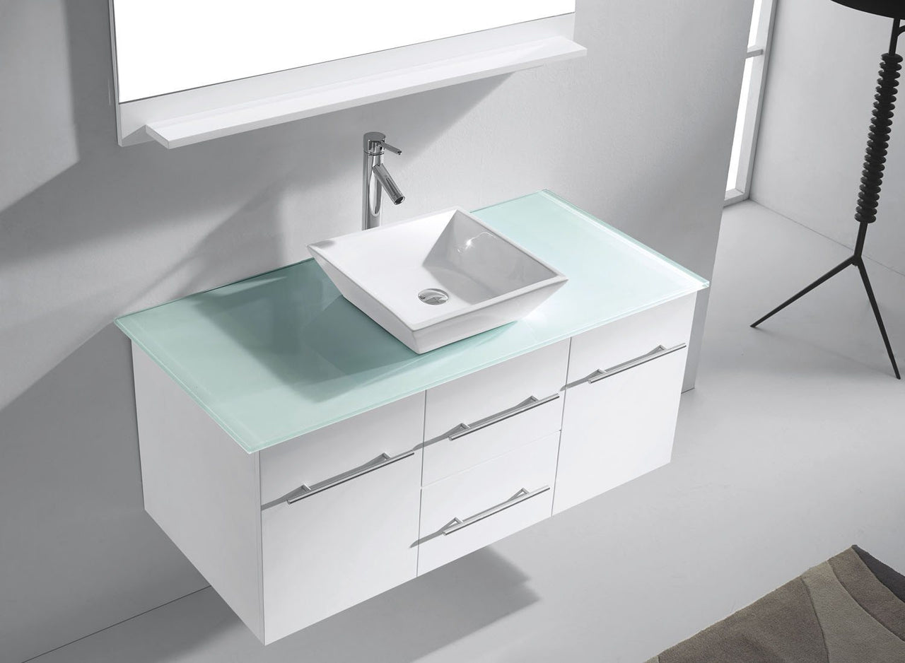 Virtu USA Marsala 48" Single Square Sink White Top Vanity with Polished Chrome Faucet and Mirror Vanity Virtu USA 