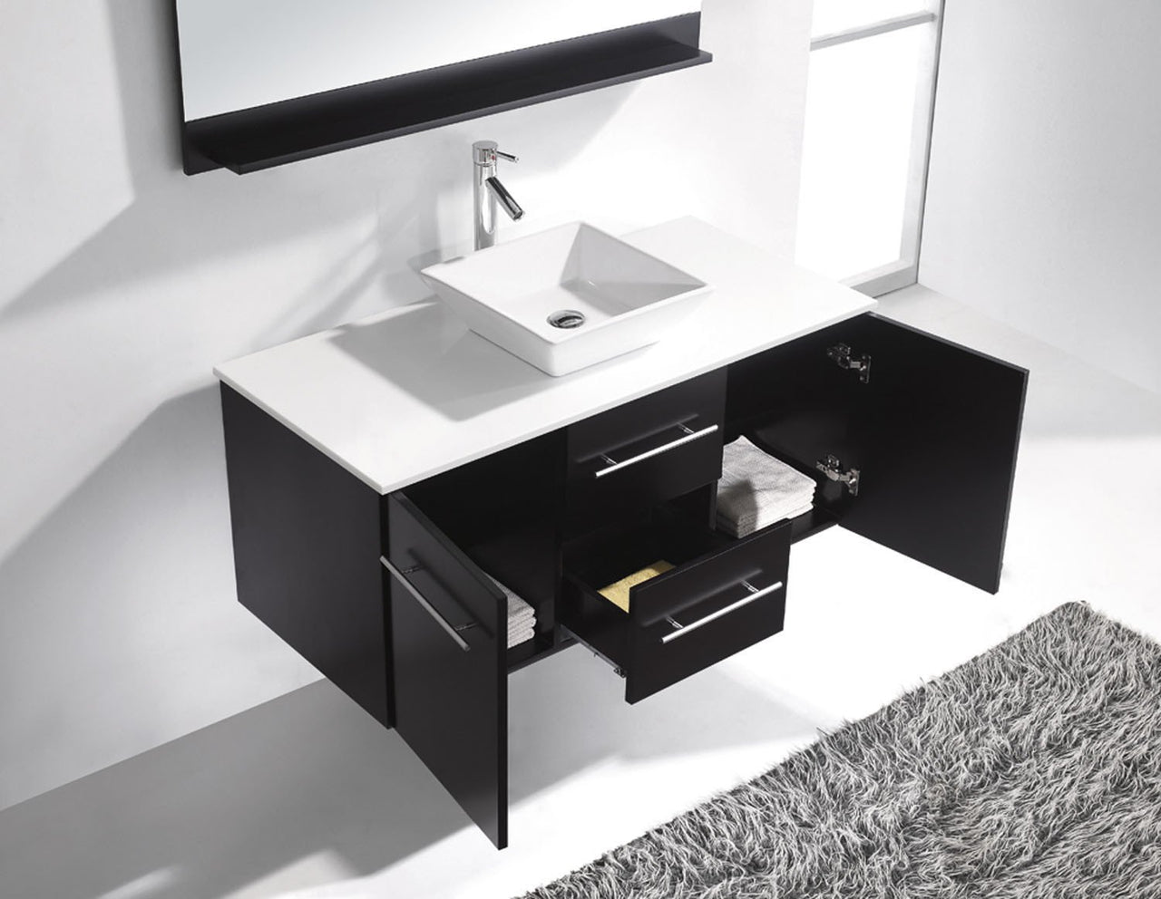 Virtu USA Marsala 48" Single Square Sink Espresso Top Vanity in Espresso with Brushed Nickel Faucet and Mirror Vanity Virtu USA 