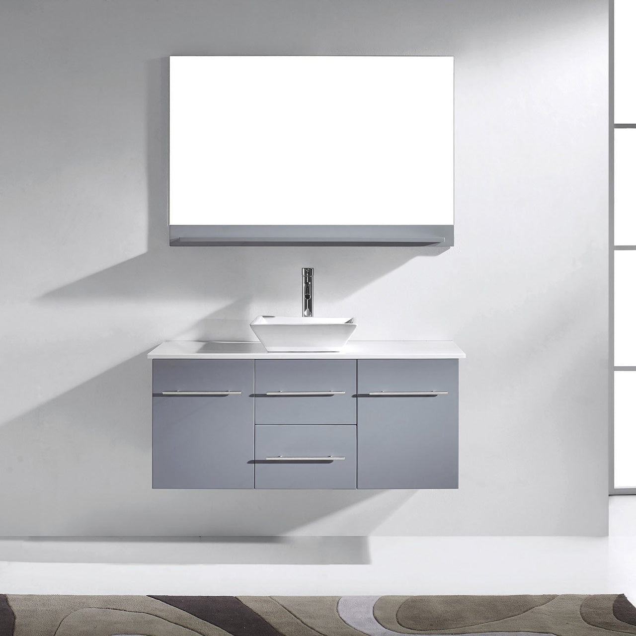 Virtu USA Marsala 48" Single Square Sink Grey Top Vanity with Brushed Nickel Faucet and Mirror Vanity Virtu USA 