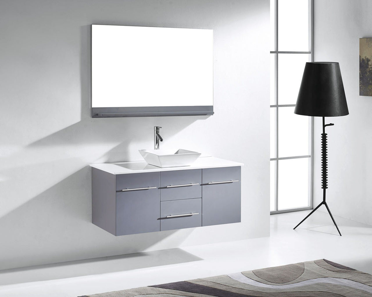 Virtu USA Marsala 48" Single Square Sink Grey Top Vanity with Brushed Nickel Faucet and Mirror Vanity Virtu USA 