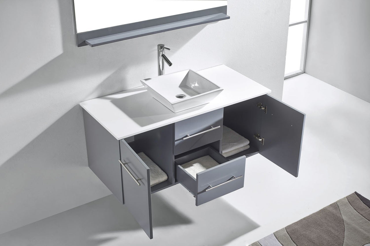 Virtu USA Marsala 48" Single Square Sink Grey Top Vanity with Brushed Nickel Faucet and Mirror Vanity Virtu USA 
